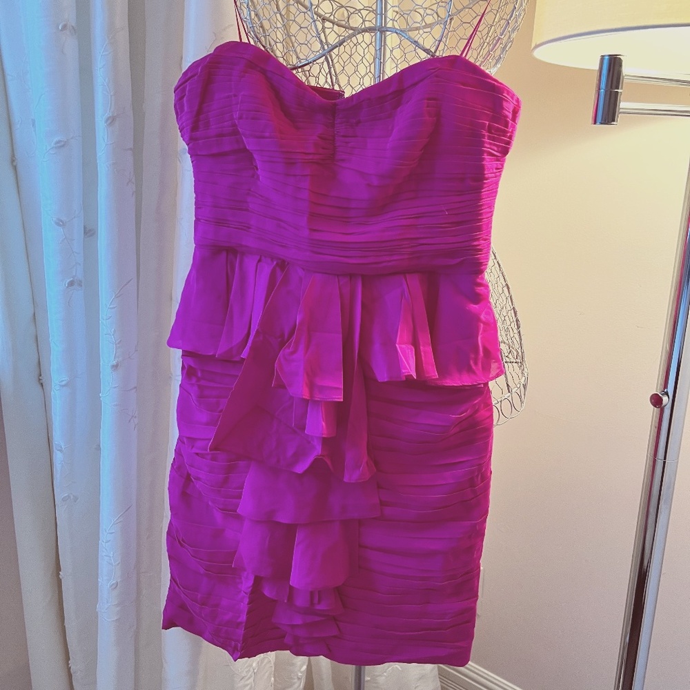 Jill Stuart Hot Pink Ruched Strapless Silk Evening or Prom Dress